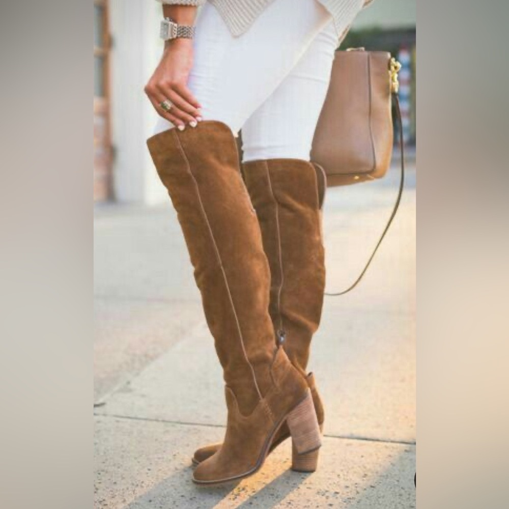 EUC Steve Madden Palisade Caramel Chestnut Brown Suede Over-the-knee heeled boot